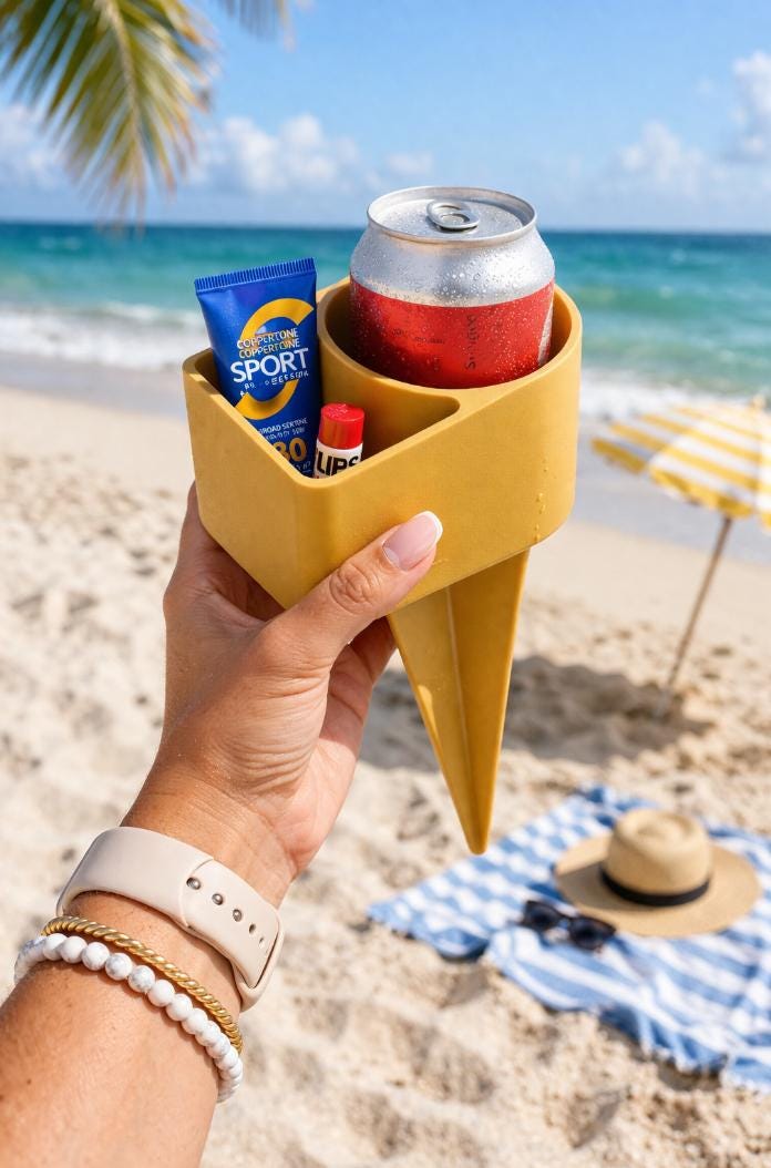 Beach Cup Holder with Storage Spike